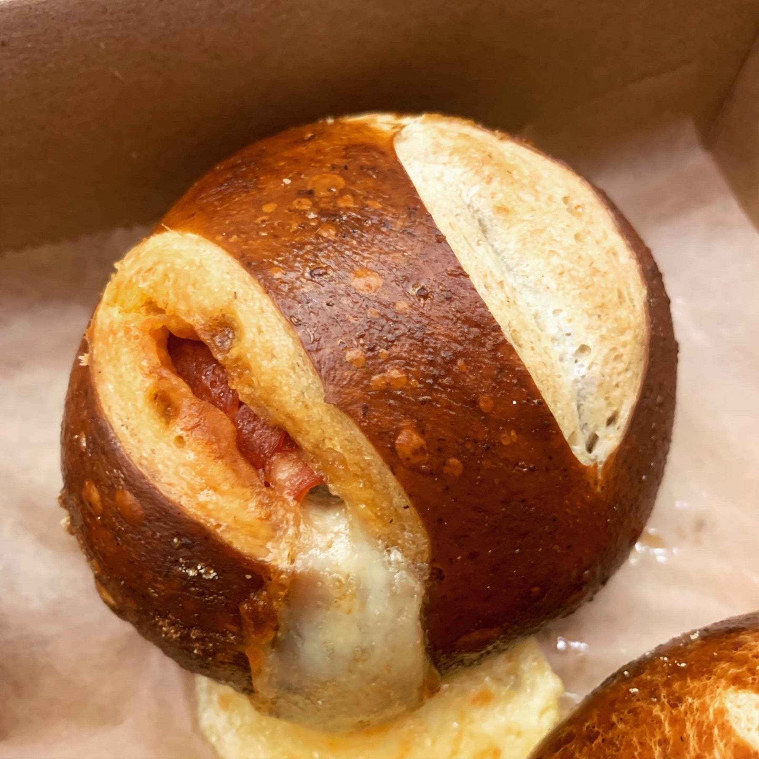 Pretzel Roll, Pepperoni + Mozz herb & honey bakery